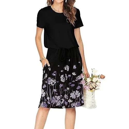 Womens Hide Belly Work design oem Customizable Casual Midi Dresses with Pockets casual dress designs 2013
