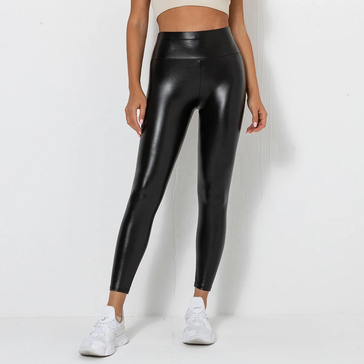 Wholesale Sexy Black Party Faux Pu Leather Leggings High Waist Butt Scrunch Leggings For Women