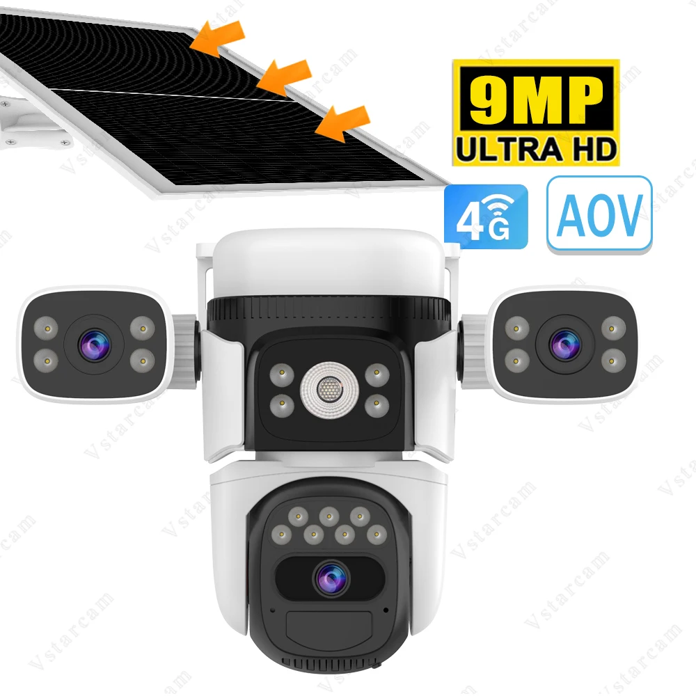 Vstarcam BG621SR 9MP беспроводная камера безопасности с тремя линзами 4G умная уличная PTZ AOV Солнечная полноцветная 360 ночного видения