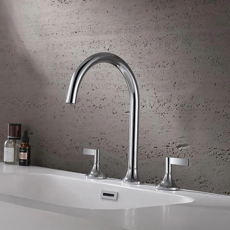 Luxury Basin Bathroom Water Faucet gold black brass Double Lever 3 Hole lead basin faucet bathroom taps