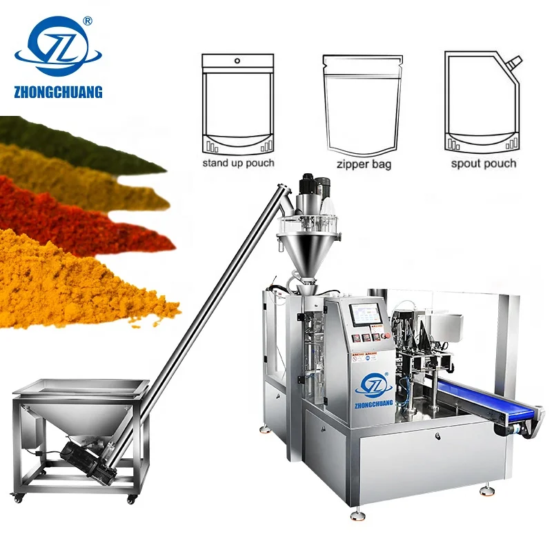 Horizontal Rotary Packaging Matcha Custard Masala Spices Powder Filling Standing Up Premade Pouch Doypack Packing Machine