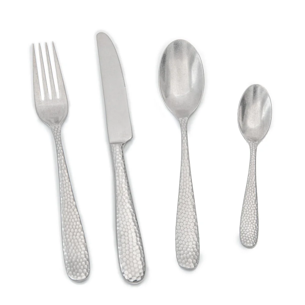 China made bulk custom logo vintage stainless steel flatware antique pewter color hotel grade cutlery set product