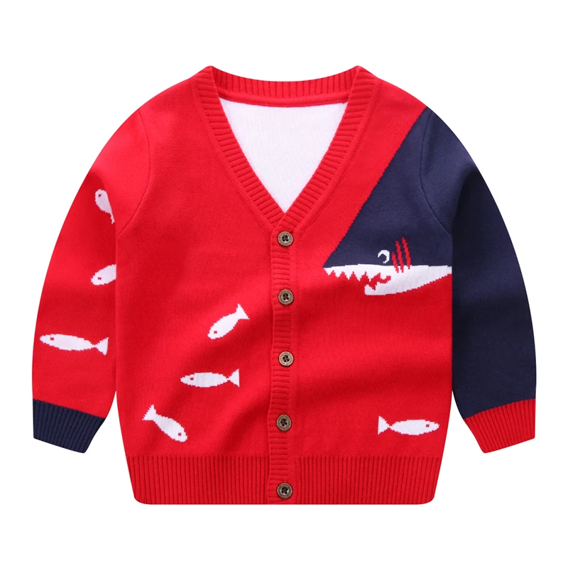 
Wholesales Autumn Winter Child V Neck Long Sleeve Fish Pattern Single Breasted Knitted Cardigan From China Factory 