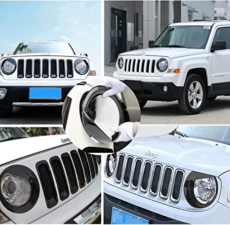 Front Light Headlight Trim Cover ABS Compatible with Jeep Patriot 2011-2017 Model BLACK