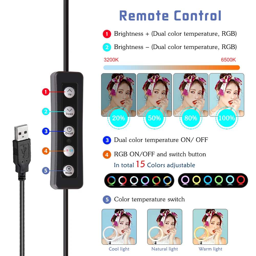 Wholesale price professional multicolor circle portable selfie stick studio phone desktop 12 inch rgb ring light