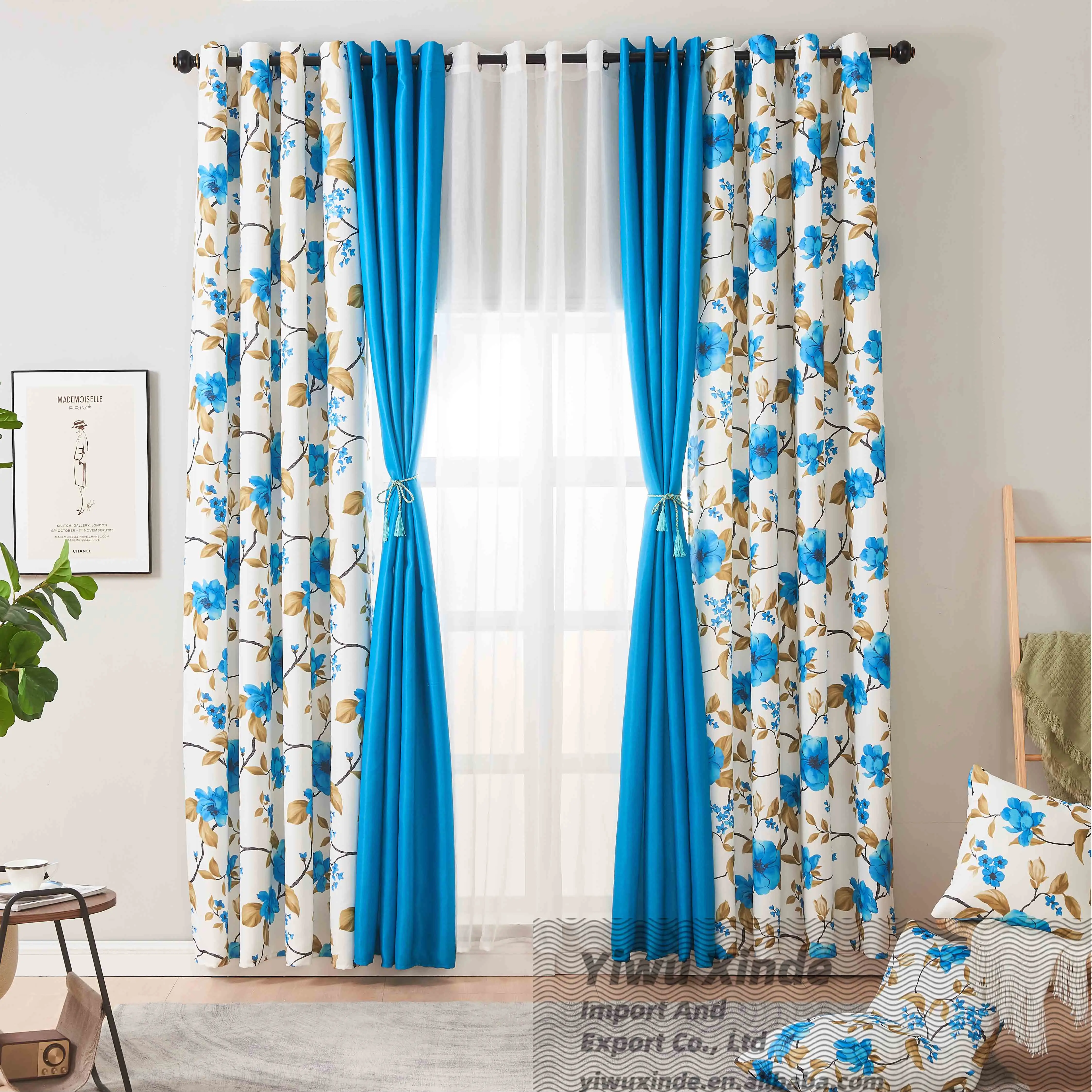 2024 New style  floral design blackout decorative window curtain fabrics blackout curtains for living room