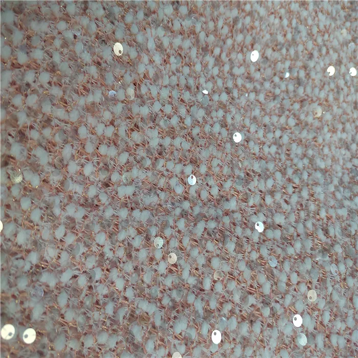 2025 Новая модная твидовая элегантная шерстяная большая розовая эластичная мягкая ткань с блестками для вечеринки