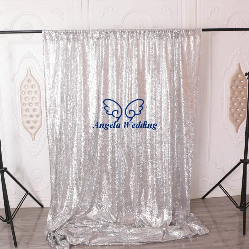 BC001A many color available silver shiny metallic sequin wedding photography backdrop curtain with rod pocket