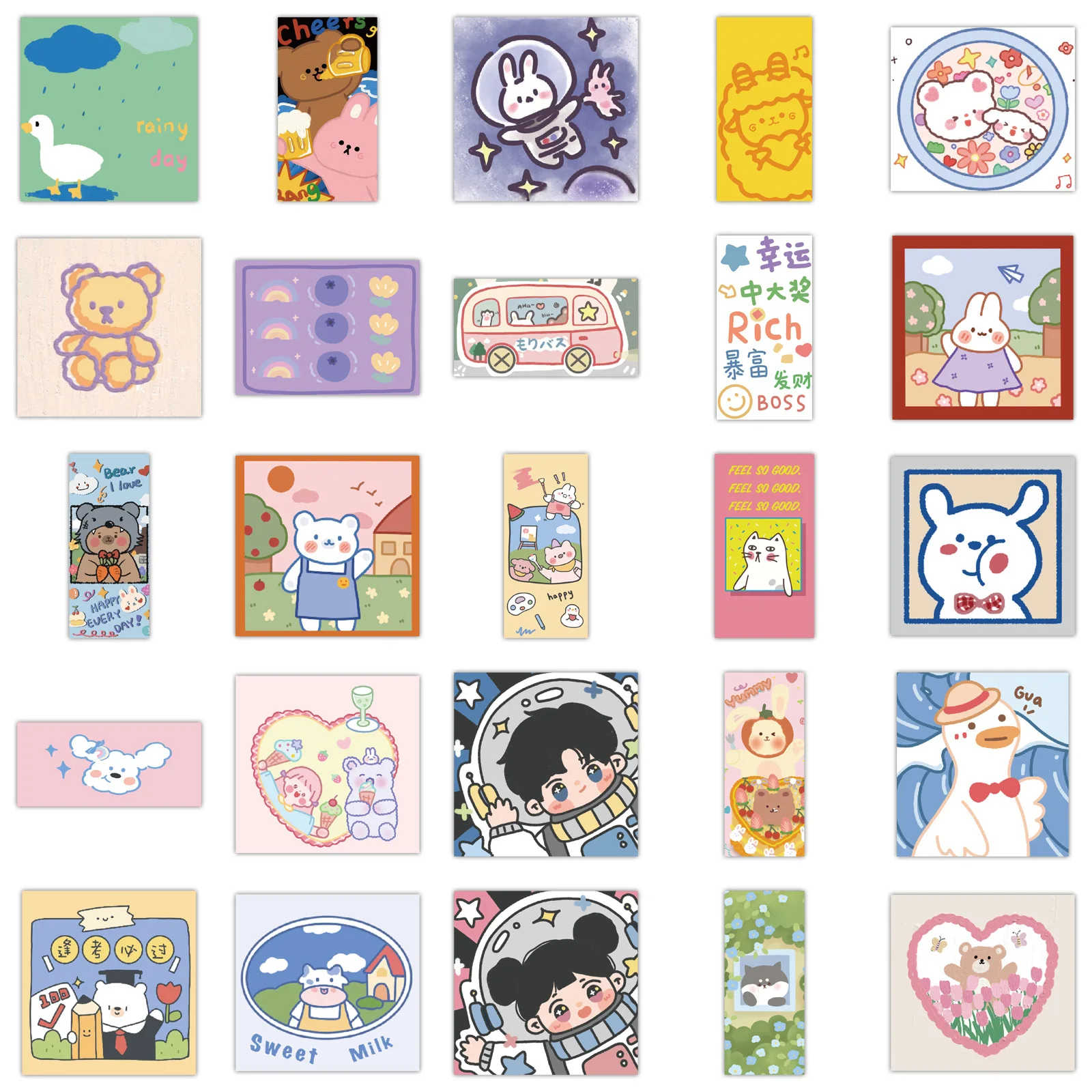 
50PCS Cute cartoon character animal pink girls rabbit bear animal sticker Luggage Computer Mobile Phone Creative label Sticker 