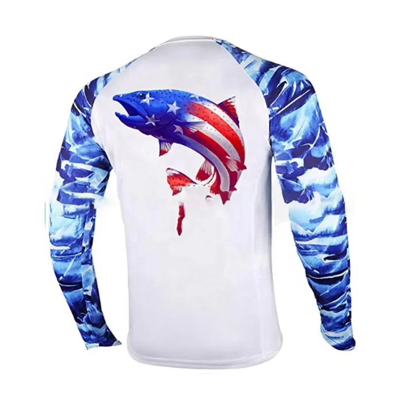 New Arrival Lightweight Blue Long Sleeve Marlin Outdoor Uv Fishing Shirts Quick Dry Fishing Clothing