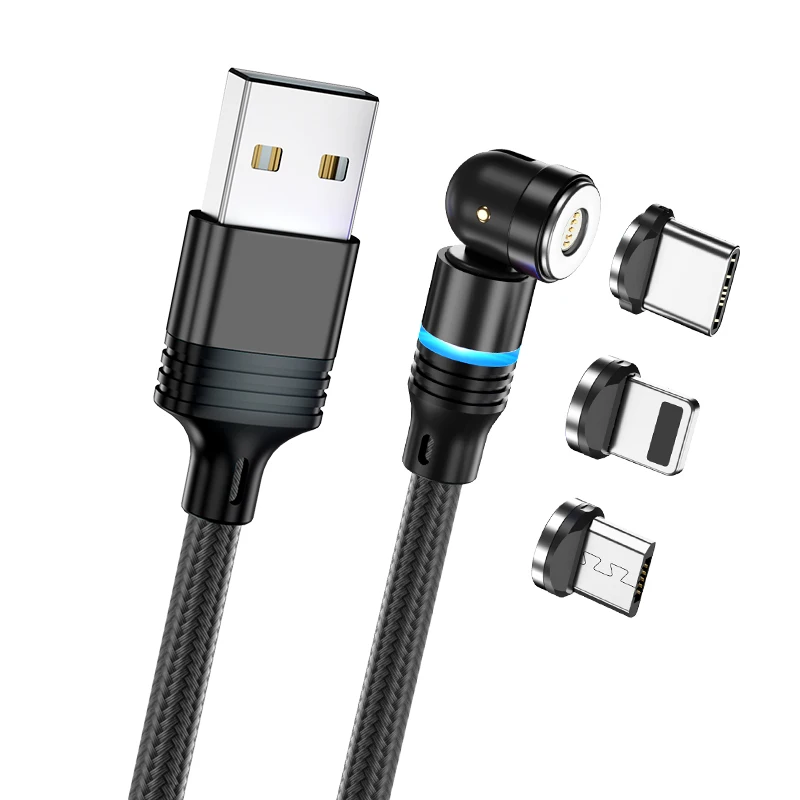 Magnetic Luminous Cable Usb Magnetic Cable 360 540 Degree Rotate Luminous Flowing Light Data Cable 3 In 1charger