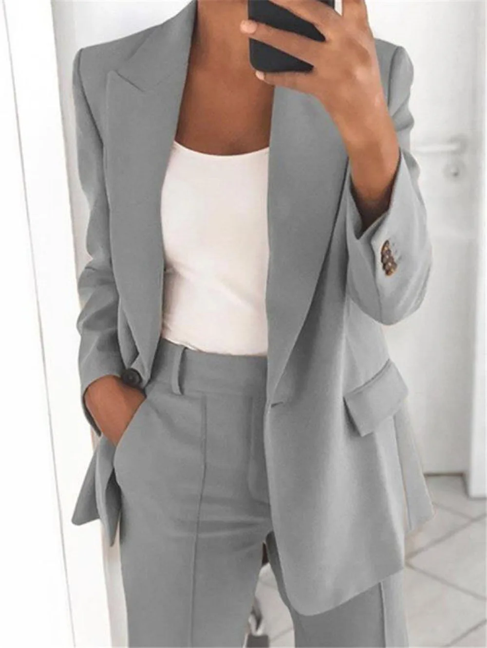 Wholesale 2024 fashion sexy women long sleeve single Breasted top and Pants set solid coats suits