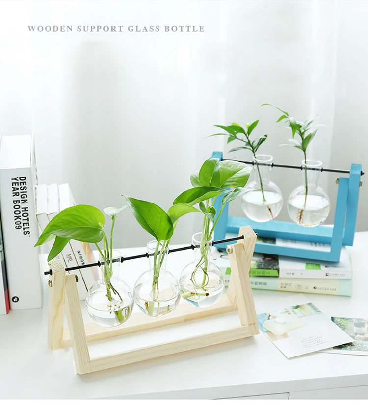 glass bulb vase with wooden stand wood base hydroponic vase