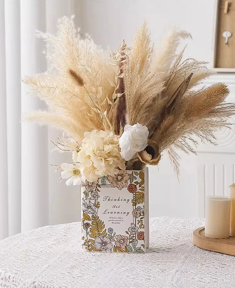 Factory wholesale luxury Nordic style ceramic book vase with flowers for home decor wedding living room table