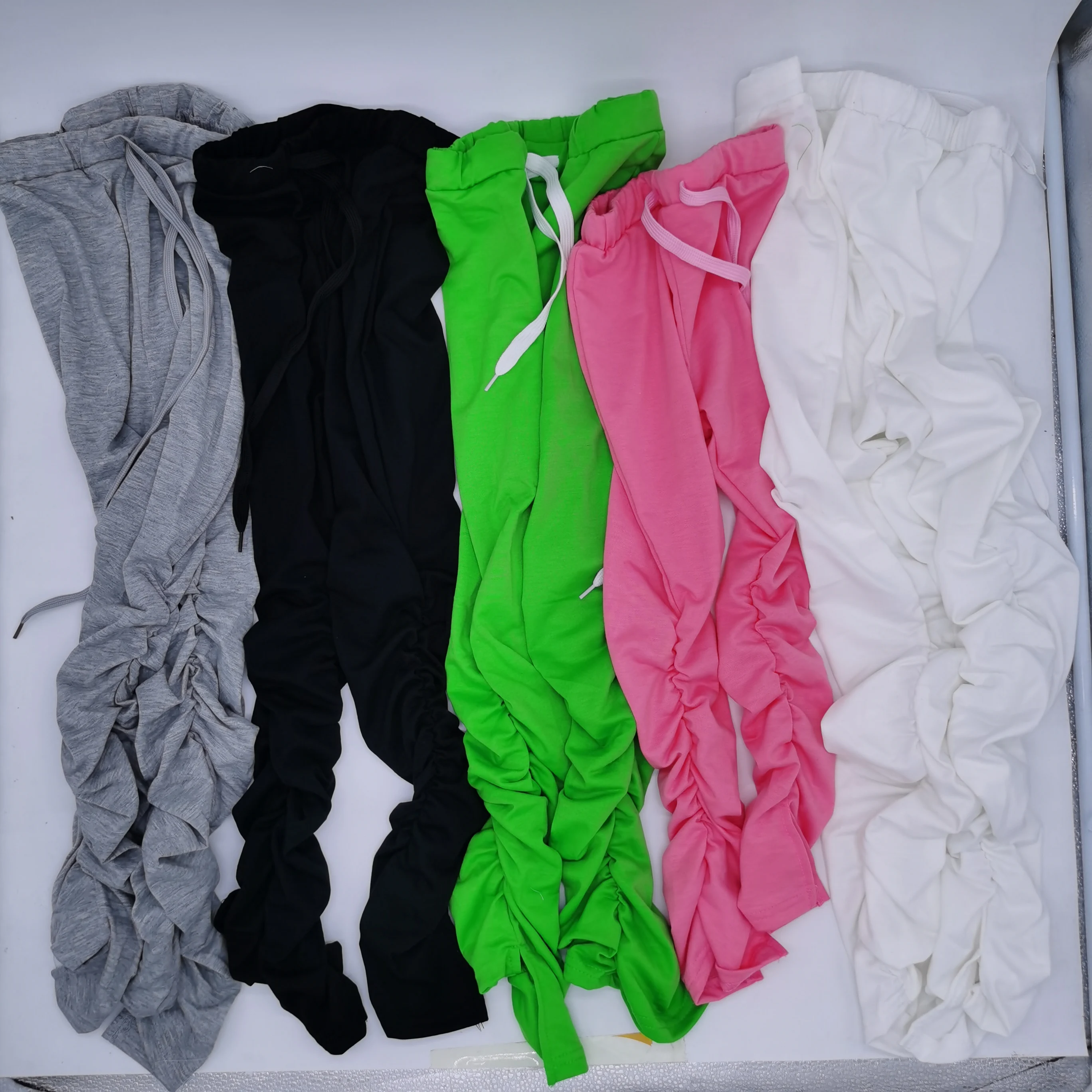 OEM  Polyester pleated Candy Color Leggings baby trousers kids flare stacked pants Jogger Sweat Pants