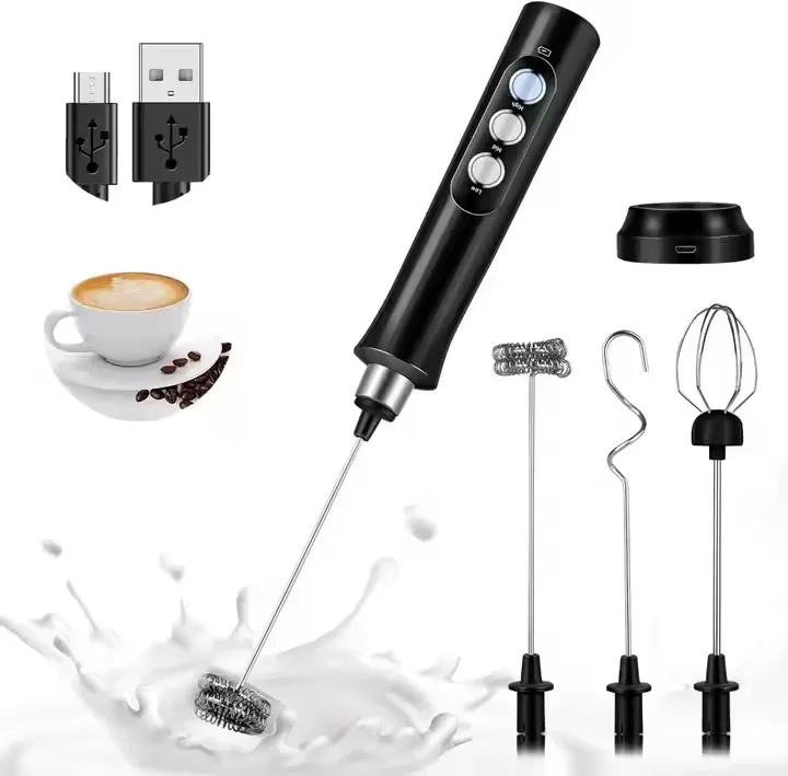 Wholesale 3 In 1 Portable Rechargeable Electric Foam Maker High Speeds Drink Mixer Coffee Frothing Wand Handheld Milk Frother