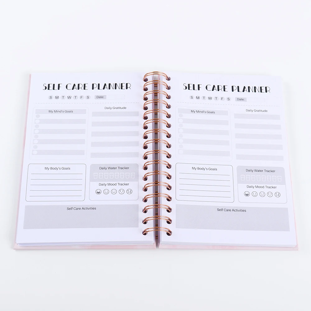 sprial self care journal custom Hardcover Printing Woman Self Care Planner Undated Daily Self Love Affirmation Journal notebook