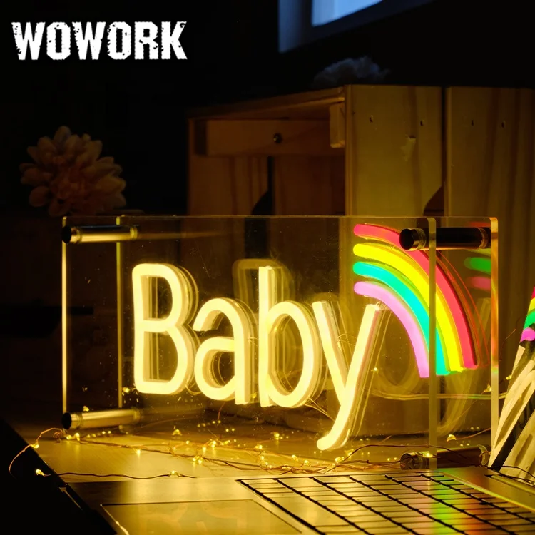 2023 WOWORK Outdoor Large 3D LOGO flag Backlit Programmable LED waterproof flexional Neon Acrylic Light Sign box for home decor