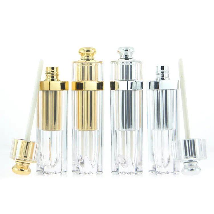 Acrylic PMMA material clear and gold empty square lip blam tube container 5ml transparent lipgloss bottle