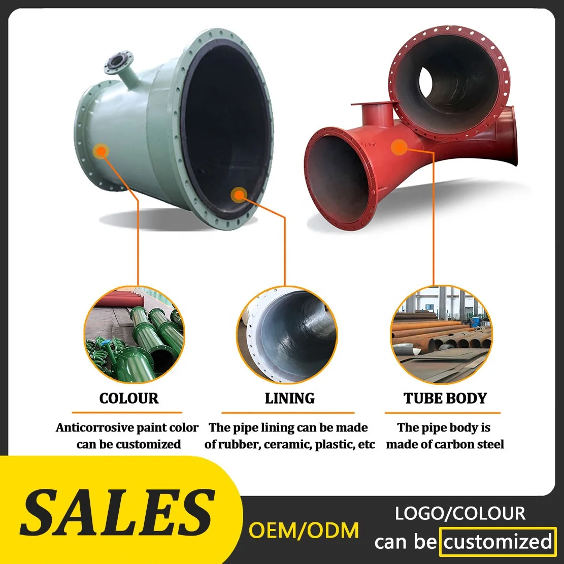 Dn25-Dn2000 Anti-Corrosive Professional Ceramic Lined/Rubber Lined Tailings  Pipes Slurry Pipeline mine tailing pipeline