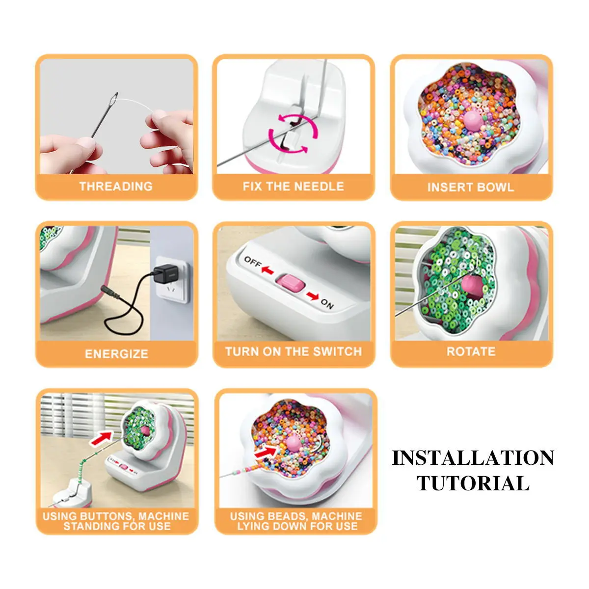 2024 New USB automatic beading machine weaving string rice bead and broken silver adjustable speed electric beading machine knit