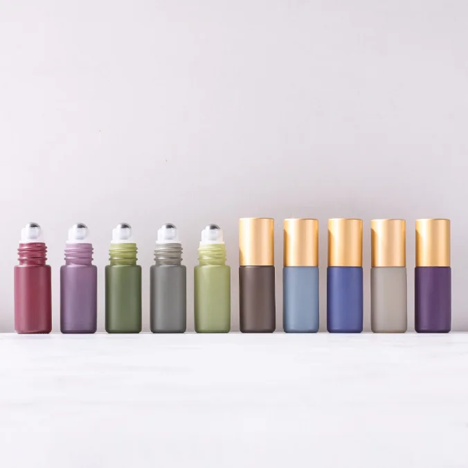 oil containers lipgloss bottles lip gloss tubes small size morandi color 5ml 10ml glass bottle with stainless roller ball
