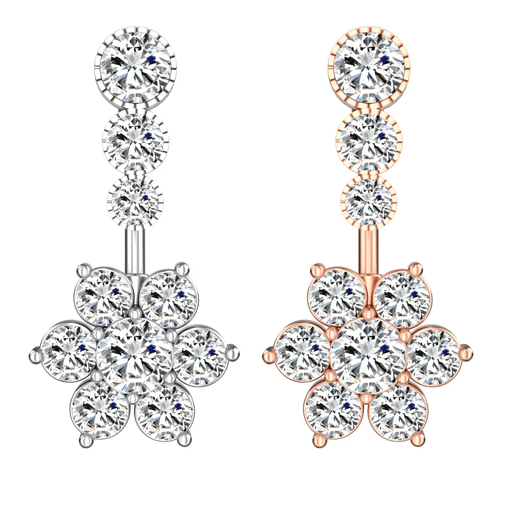 Wholesale Stainless Steel Snowflakes shape Navel Piercing Double Gem Belly Button Ring Body Jewelry