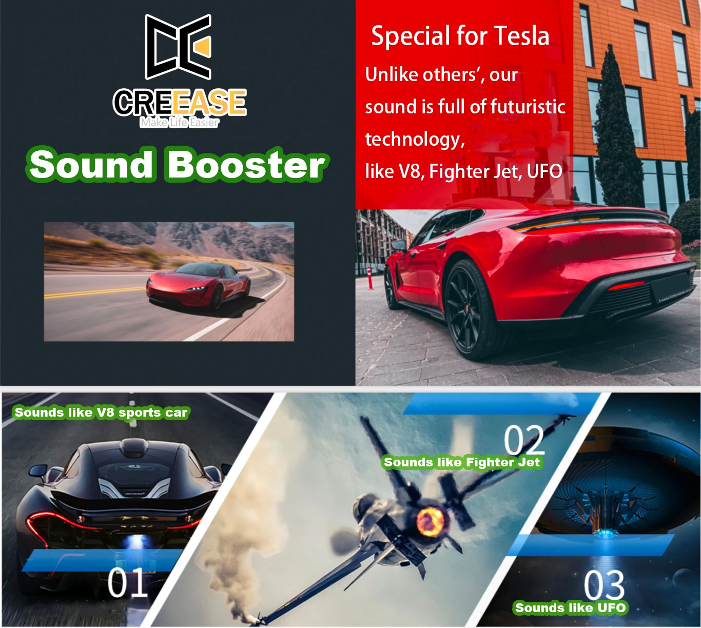 CREEASE Universal Car Electronic Exhaust Active Sound Booster Kit Exhaust System Sound Control Soundbooster Sport for Tesla
