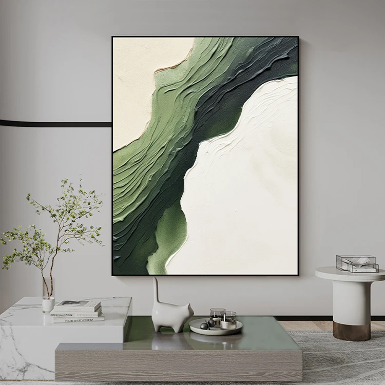 Abstract Oil Painting on Canvas Framed Textured Hanging Artwork Wall Decoration for Project Villa Mock-up