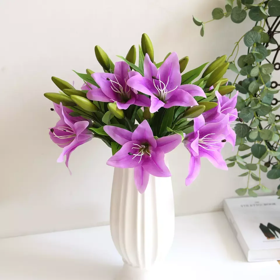 JDA0006 Wedding Home Decor Amazon greenish lily flower  Artificial Lily Bouquet Wholesale Wedding Flowers Artificial Flowers