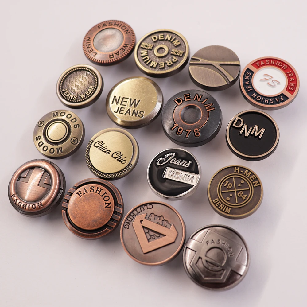 Jinyi Button Factory Custom Classic Logo Pattern Clothes Vintage Engraved Zinc Alloy Buttons Metal Denim Jeans Button and Rivets