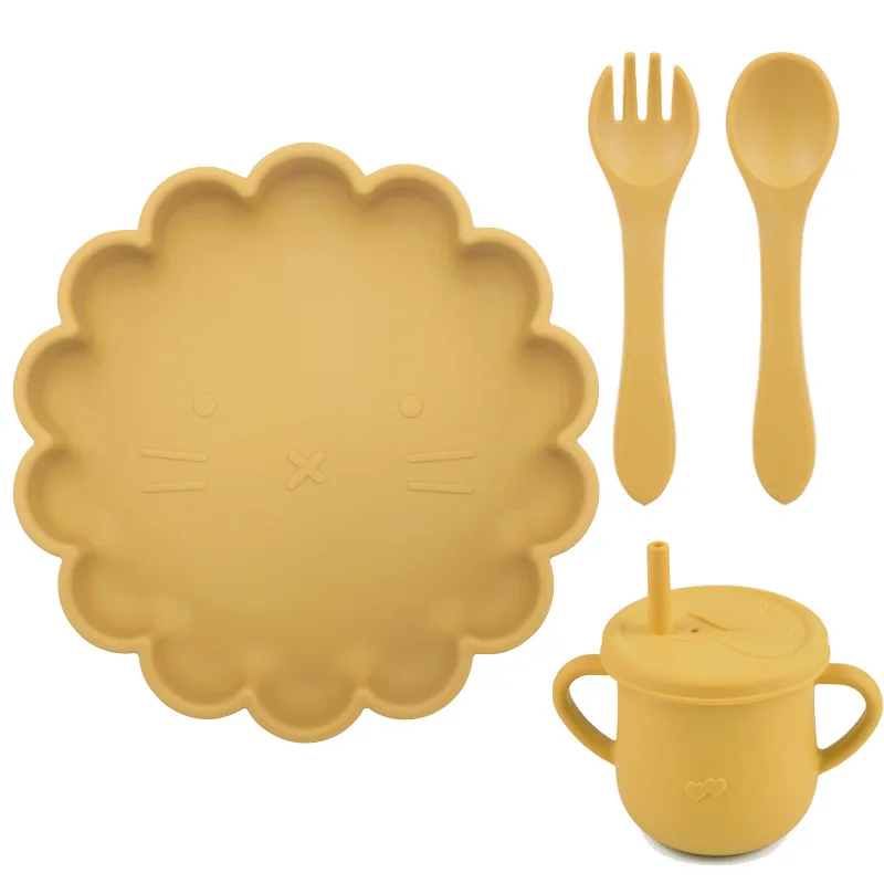 Wholesale Bpa Free Silicone Baby Product Plates Baby Feeding Set With Spoon And Fork