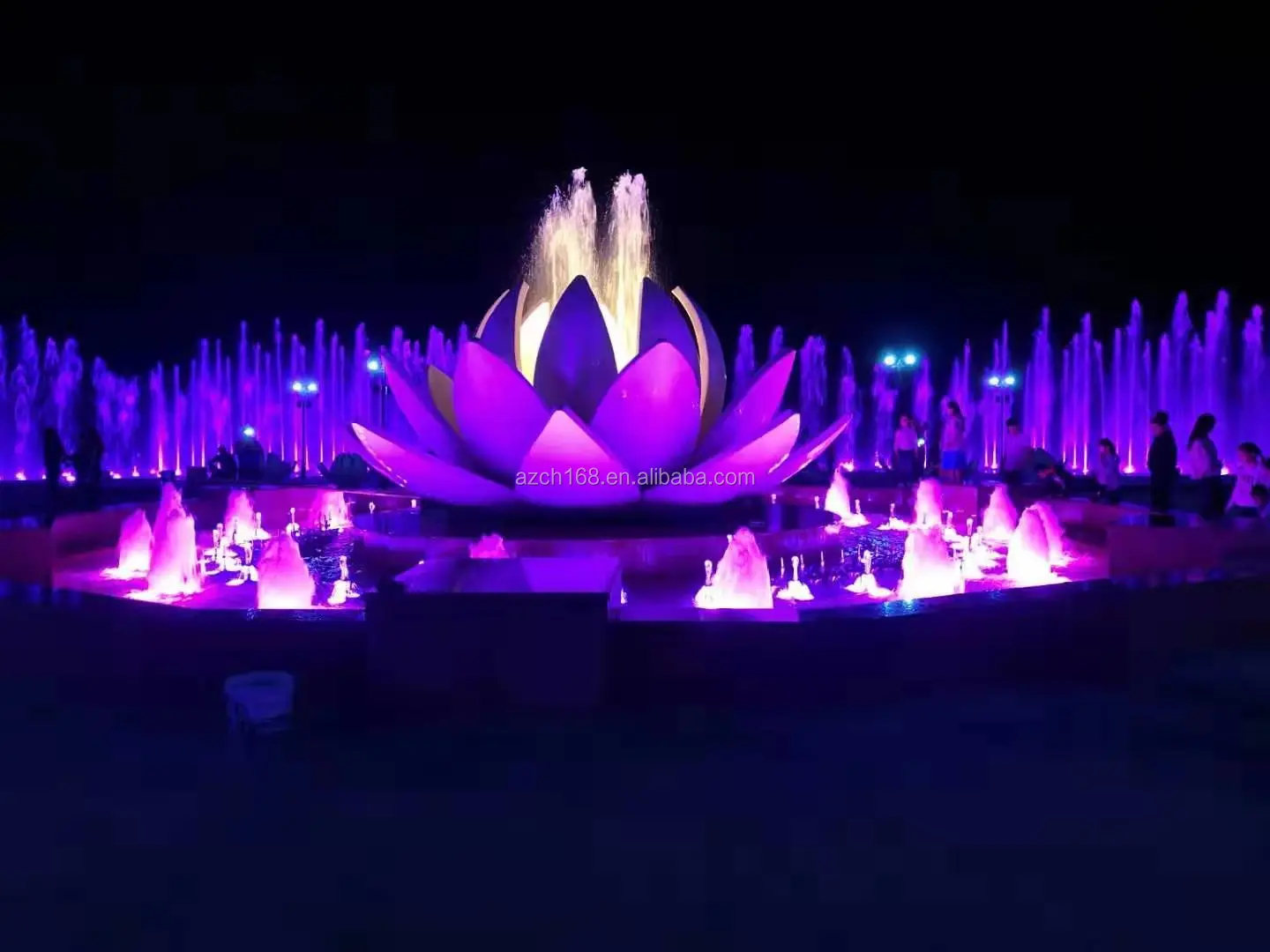 Ornamental Lotus Sculpture Large Music Dancing Dry Fountain With Colorful DMX Lights