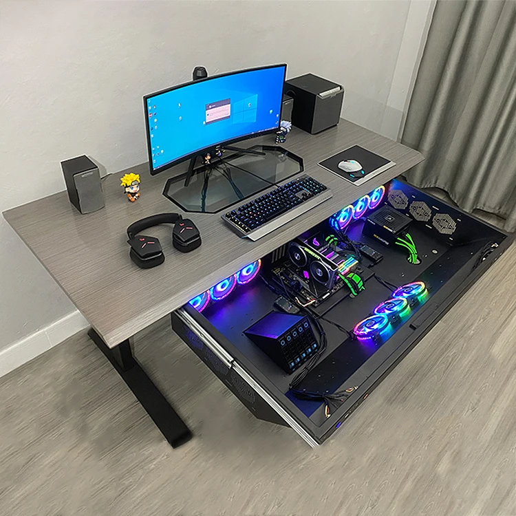2023 Pull-Out Drawer PC Table Desk RGB ATX  DIY Cooling Fan Computer Gaming Case And Desk Two In One Combo