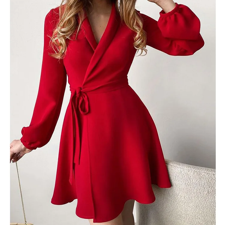 Autumn Style Long Sleeve One-Piece Color-Blocked Or Solid Color Temperament Commuting Dress