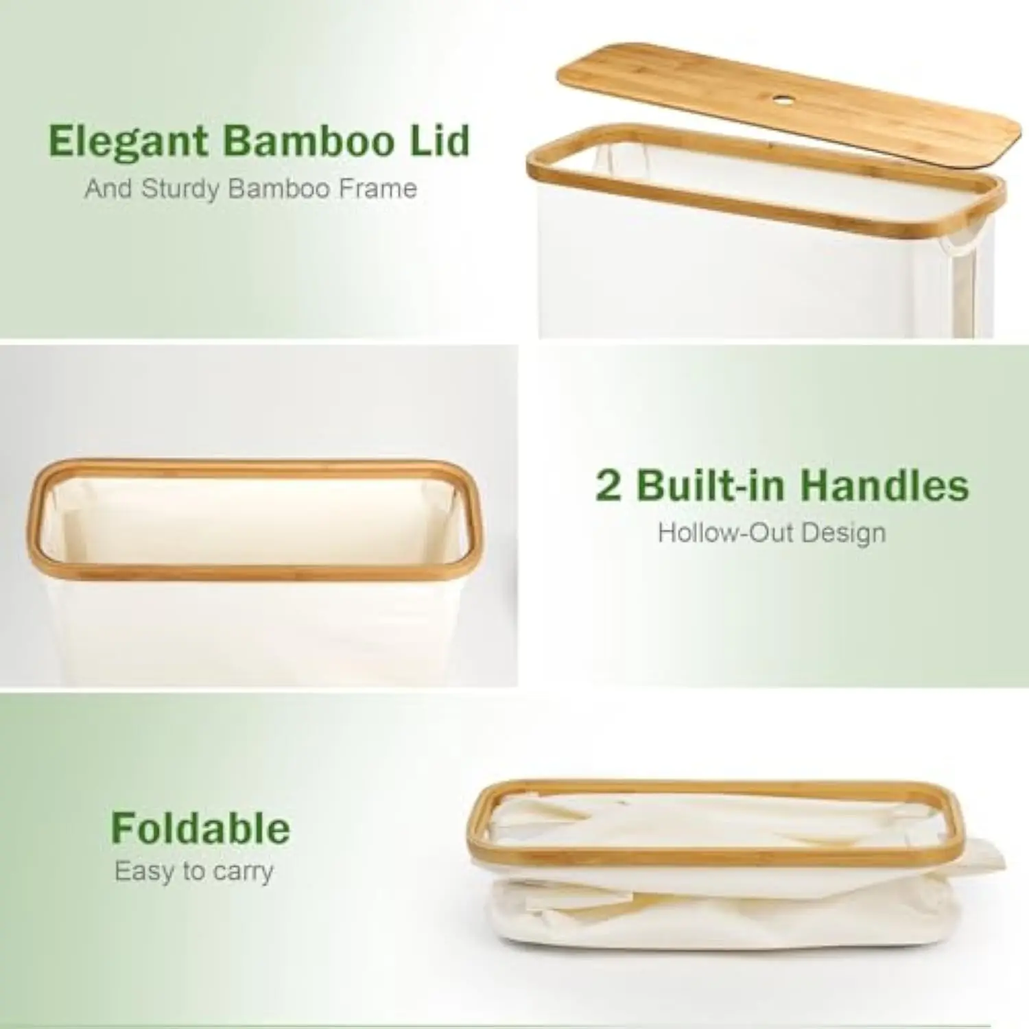 JQ Foldable Bamboo Toilet Paper Storage Organizer Stand Basket Toilet Paper Holder With 2 Built-in Handles