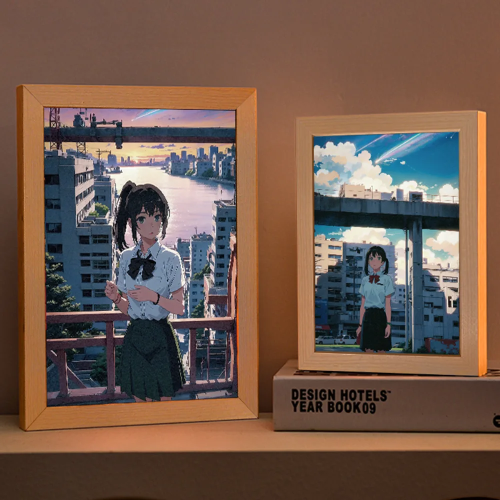 Led Light Up Painting Frame Table Lamp 3d Wood Cartoon Anime Picture Photo Frame Box Novelty Night Light Home Decor Novelty Gift