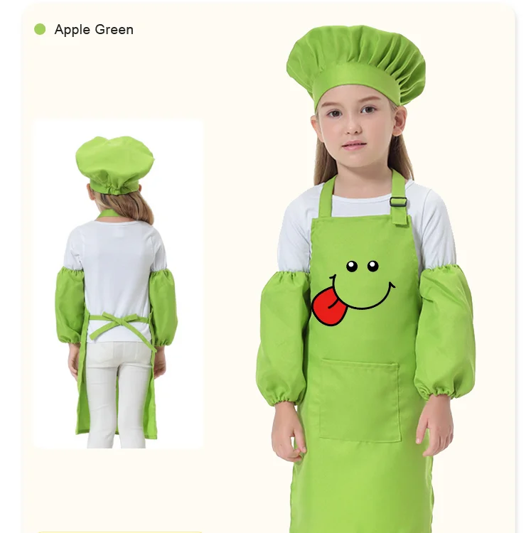 Child Apron kits Polyester Apron Eating Clothes Kids Cook Baking Bib Pinafore Painting Smock Chef Hat Custom Print Logo