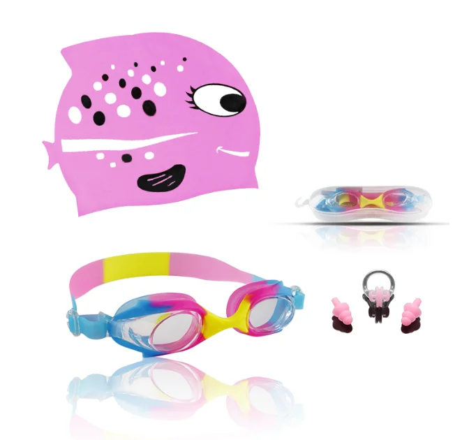 5 in 1 Swimming suit Goggles Swim Cap Nose Clip Ear Plugs Case Waterproof No Leaking Anti-Fog swimming set for youth kids child