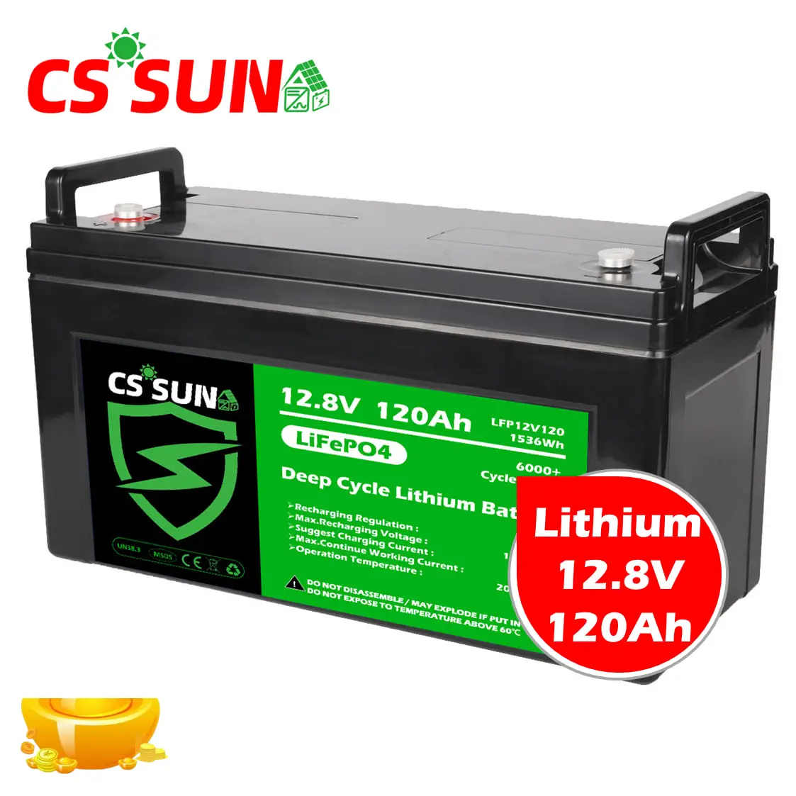 CSSUN 12V120Ah Maintenance free  LiFePO4 Battery for Telecom,usp computer Replacement AGM China factory