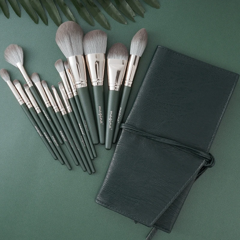 New 14pcs Mini makeup brushes with matte wooden handle portable soft hair makeup brush set beauty tools