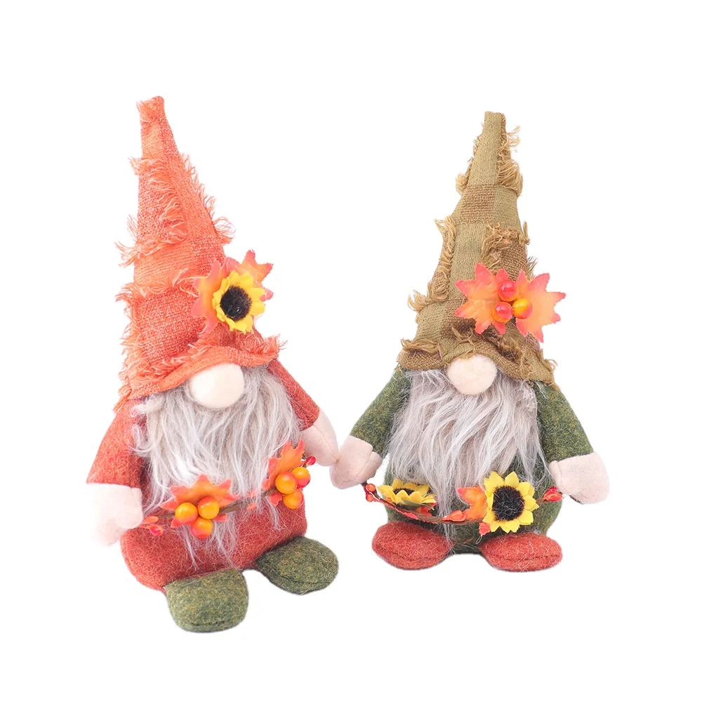 
2021 Handmade Fashion Style Sunflower Nordic Swedish Elf Dwarf Felt Fall Gnome for Thanksgiving Day Gift Home Fall Decor 