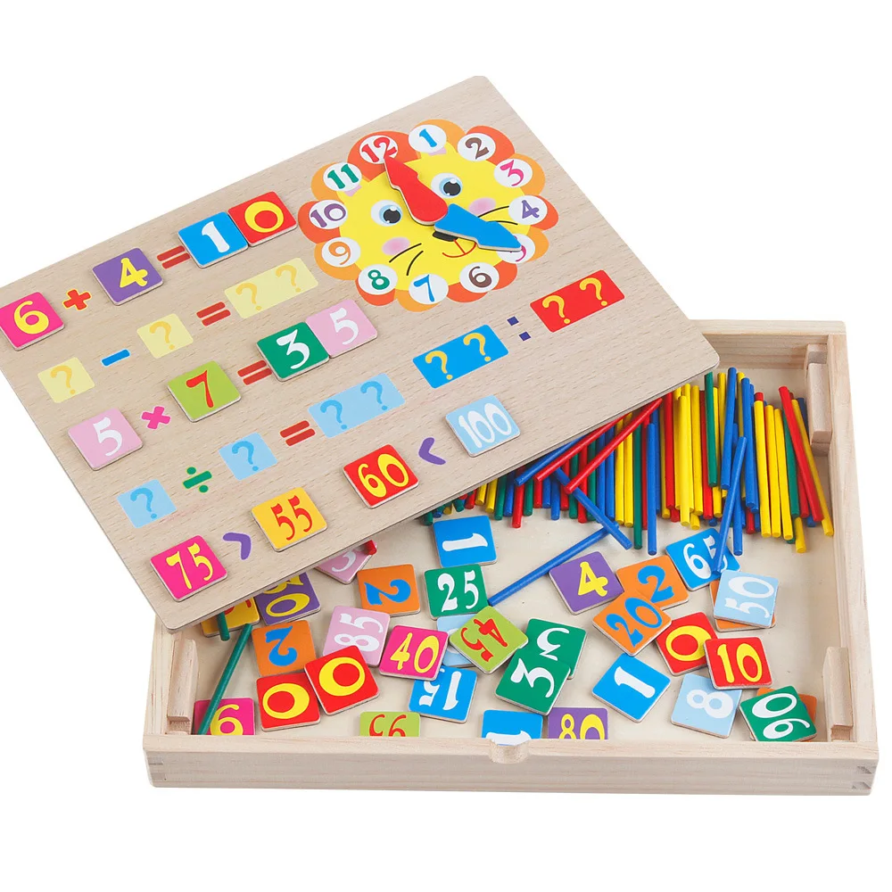 
Go to school gift Blackboard Counting Stick Clock Wooden Counting Math Game Box 