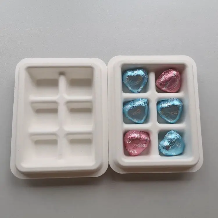 Custom biodegradable sugarcane bagasse molding pulp thermoforming chocolate packaging tray