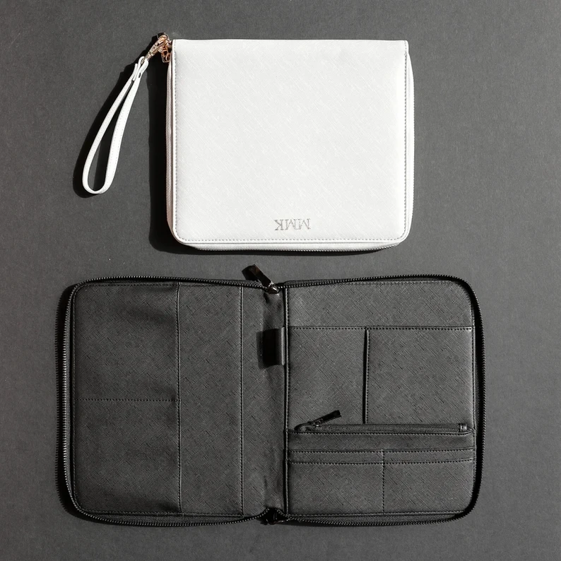 Personalized Travel Document Folder Wallet Organizer A4 Size Notebook Cover Office Zippered Passport Holder Leather Portfolio