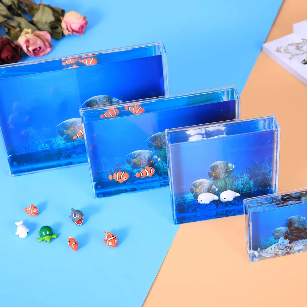 Custom Acrylic Tourist Wedding Exhibition Souvenirs Liquid Water Aqua Floating Cartoon Picture Frames For Guests Favor Gifts