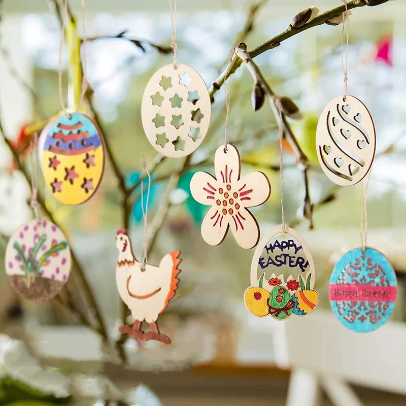 Wholesale New Crafts Easter Decoration Wooden Bunny and egg Crafts Ornaments Pendants
