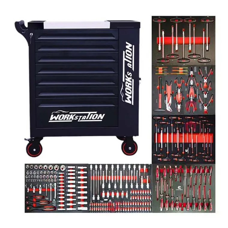 Tool Steel Storage Box 7- Drawer Roller Cabinet Rolling Chest with Drawers with 360 Degrees 2 Swivel Brake Casters for Garage