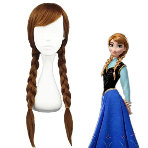 Высокое качество 55 см длинный коричневый смешанный Frozen Anna парик косплей синтетический AnimeTwo Косплей волосы для вечеринки