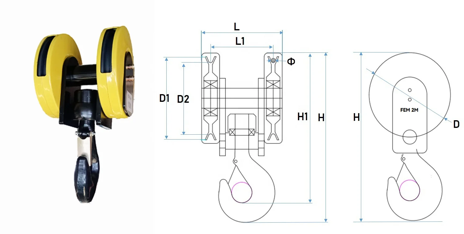 5t crane hook Rope Reeving 4/1 Wire Rope Hoist Hook with Safety Latch